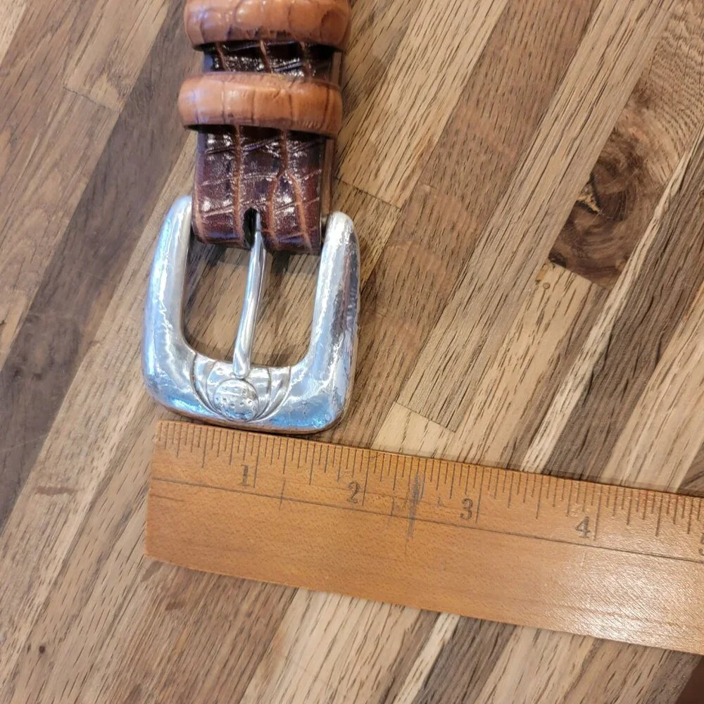 Italian Calfskin Croc Embossed Leather Belt w Silver Buckle Size 36